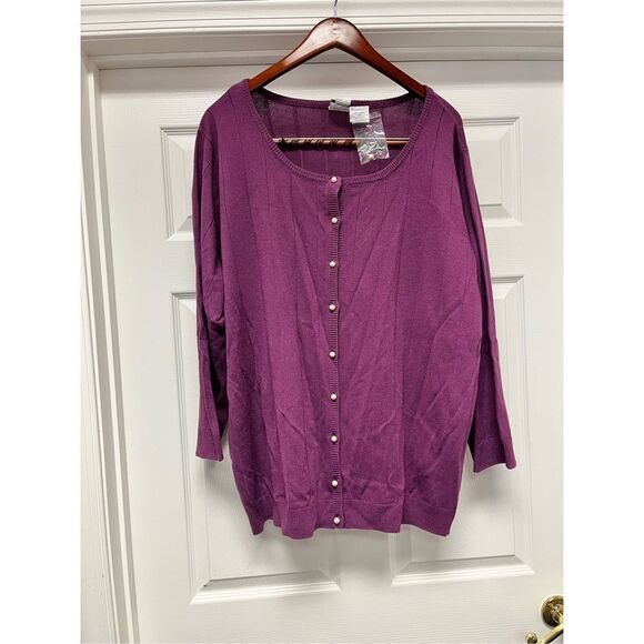 Roaman’s Plum Pearl Button Cardigan Sweater sz 2X NWT - Picture 1 of 6